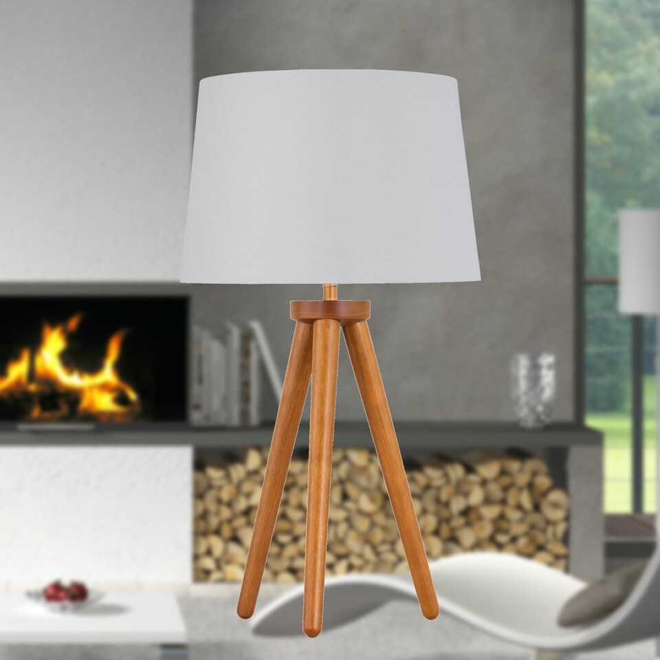 image 1 of Voyage - Dark Oak Table Lamp Bedside Light with White & Silver Shade | Brown | White | Large | 1