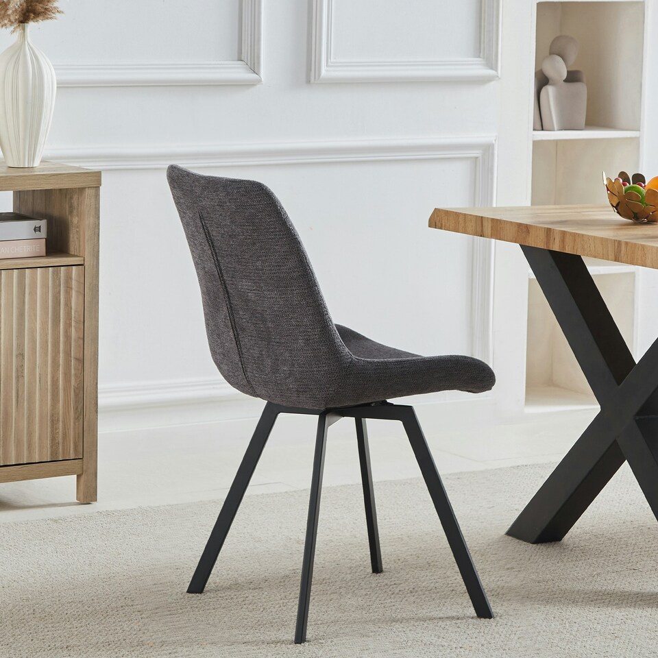 image 1 of Set of 2 Caino Swivel Seat Fabric Dining Chairs - Dark Grey