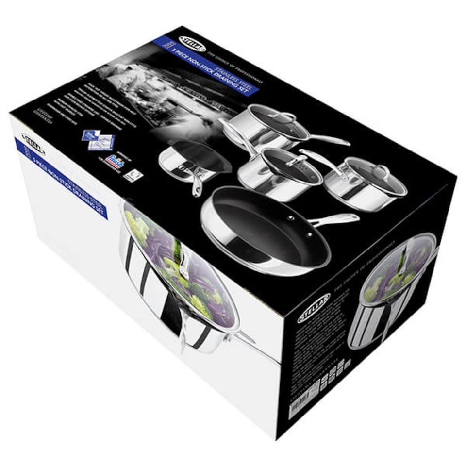 image 1 of Stellar 7000 Profile Non-Stick 5 Piece Draining Saucepan Set