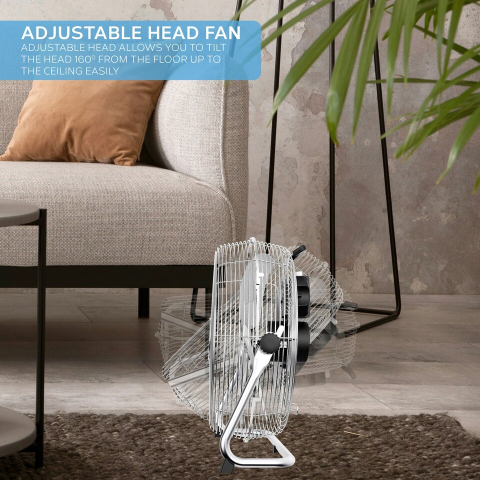 image 1 of Air Pro 16" Floor Fan 3 Speed Setting & Adjustable Tilt Indoor Electric Fan with Metal Blade & Body 1.6m Long Cable - Silver