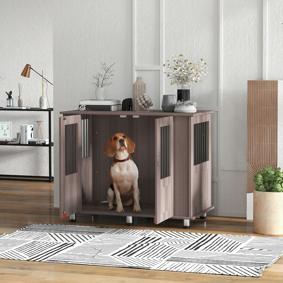 image 1 of PawHut Dog Crate Kennel Cage for Medium Large Dog, Indoor End Table, Purple