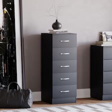 Vida Designs Riano 5 Drawer Narrow Chest of Drawers Bedroom Storage, Black