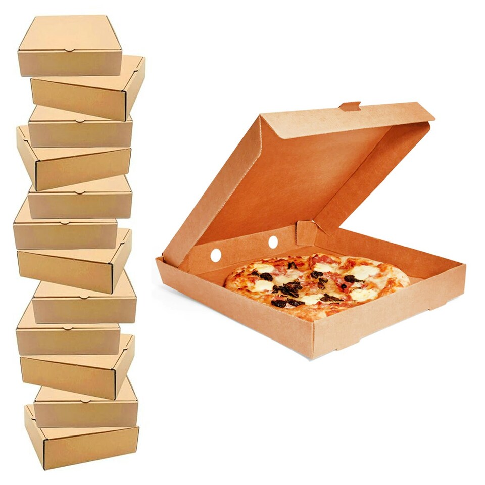 image 1 of 100 x Brown 14" (14.5 x 14.5 x 2") Cardboard Postal, Takeaways, Restaurants, Desserts & Pizza Take Out Boxes | Brown