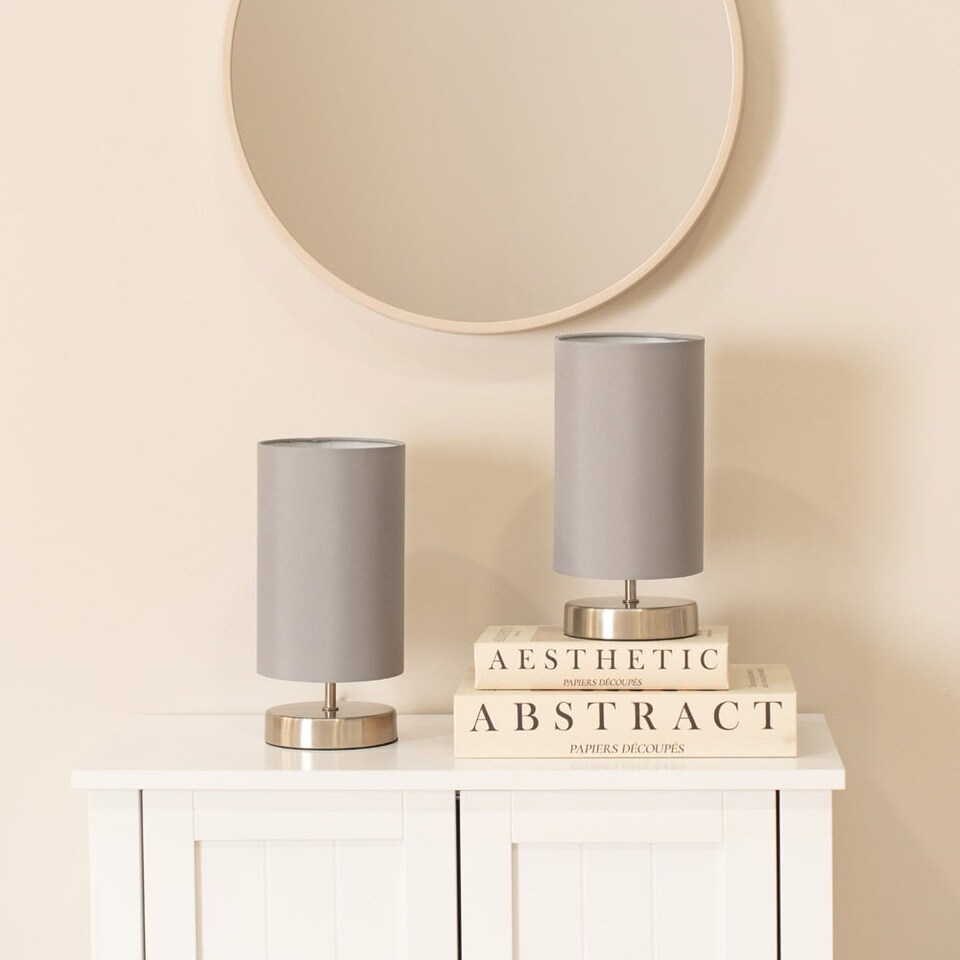 image 1 of ValueLights Francis Brushed Chrome Touch Table Lamp Grey Shade and Bulb