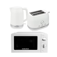 Hamilton Beach Ella White Kettle, Toaster & Microwave Set