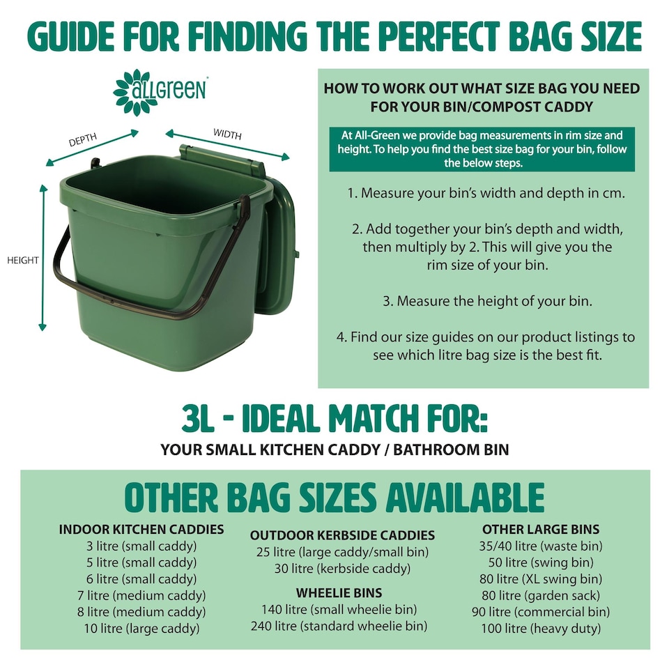 image 1 of BioLiner 3 Litre Mini Compostable Food Waste Bin Bags - 5 Rolls