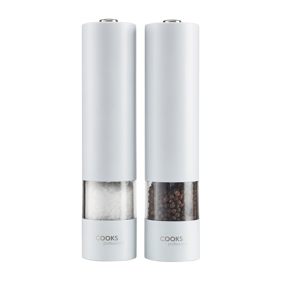image 1 of Cooks Professional Electric Salt & Pepper Mill - Stainless Steel Automatic Grinder - White
