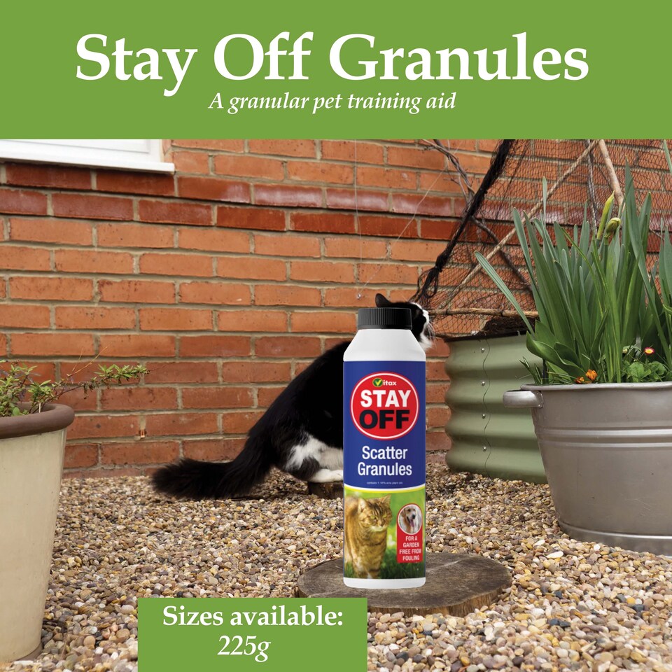 image 1 of Vitax Stay Off Scatter Granules 225g Natural Pet Training Aid for Cats & Dogs