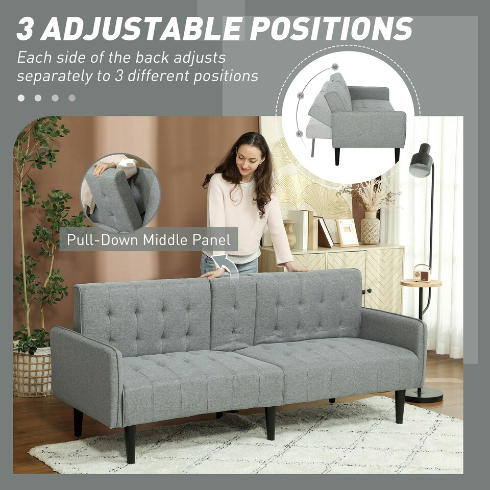 image 1 of HOMCOM Upholstered Sofa bed 3 Seater Home Theater with Storage Light Grey