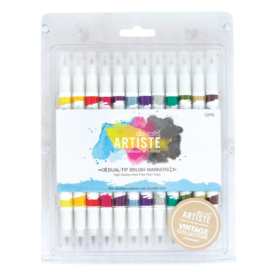 Artiste Dual Tip Brush Markers, Vintage, Pack of 12 Pens