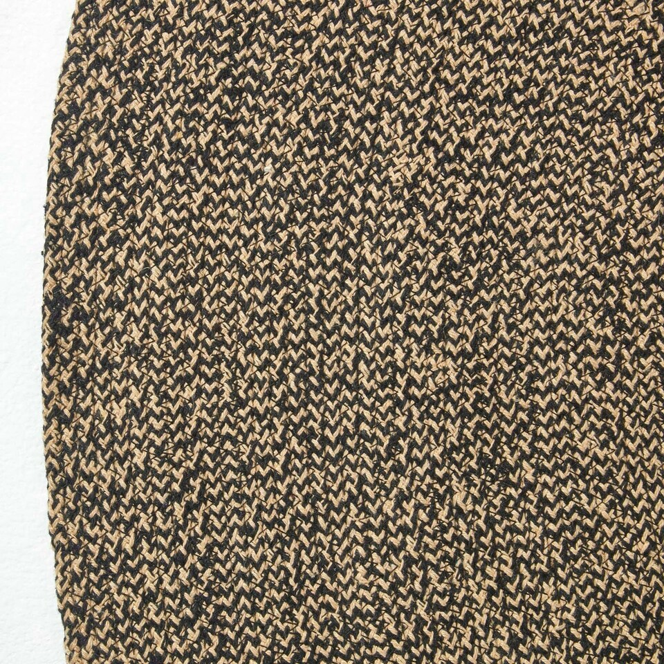 image 1 of Homescapes Linen and Black Handmade Woven Braided Rug - 120 cm Round Cream | 120 cm Round