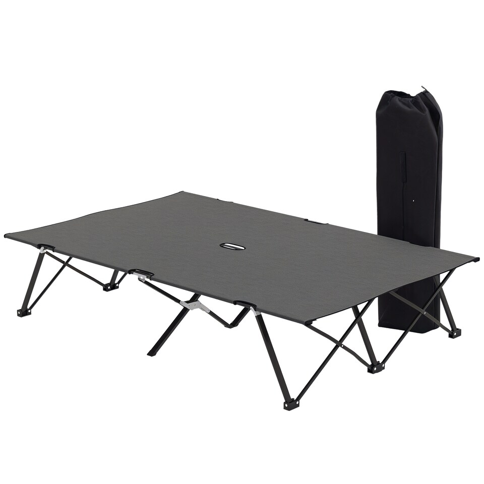 image 1 of Outsunny Double Camping Folding Cot Portable Sleeping Bed, Charcoal Grey