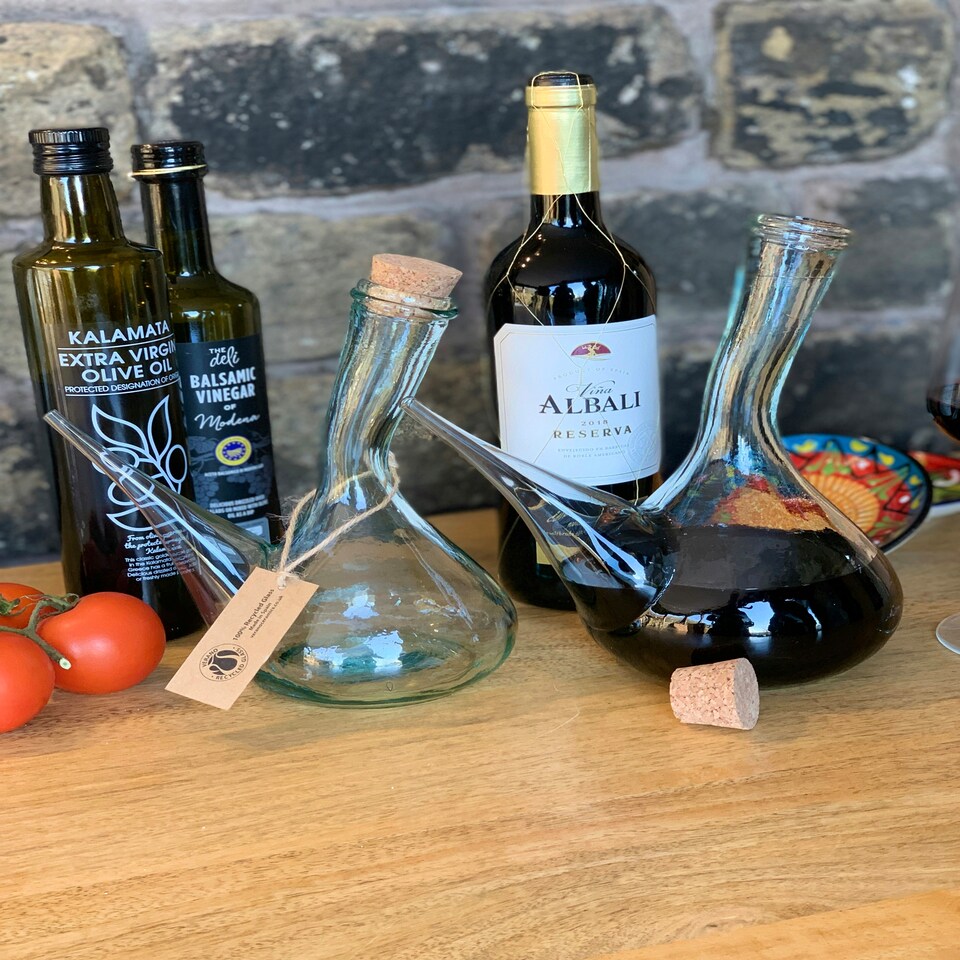 image 1 of Verano Spanish Ceramics Recycled Glass Spanish Porron Decanter w/ Cork - 500ml 17x21cm