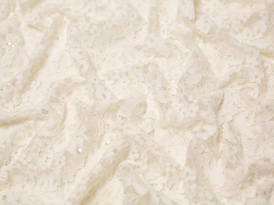Minerva Core Range Cream Annabel Beaded Lace Fabric for Bridal, Dressmaking, 145cm / 57" Wide - per metre