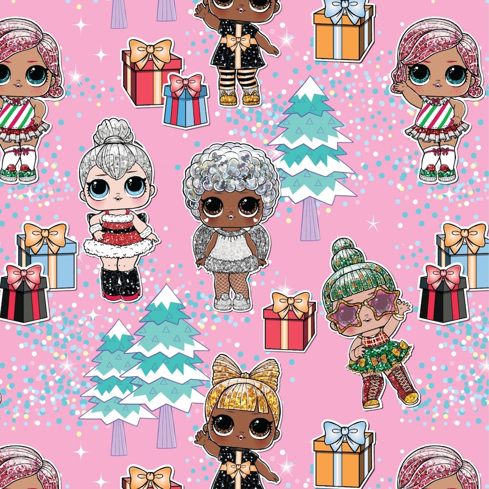 image 1 of LOL Surprise Christmas 2 Sheets & 2 Tags Gift Wrap