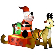 HOMCOM Inflatable Santa Claus with Sled and Reindeer Xmas Décor LED Lights
