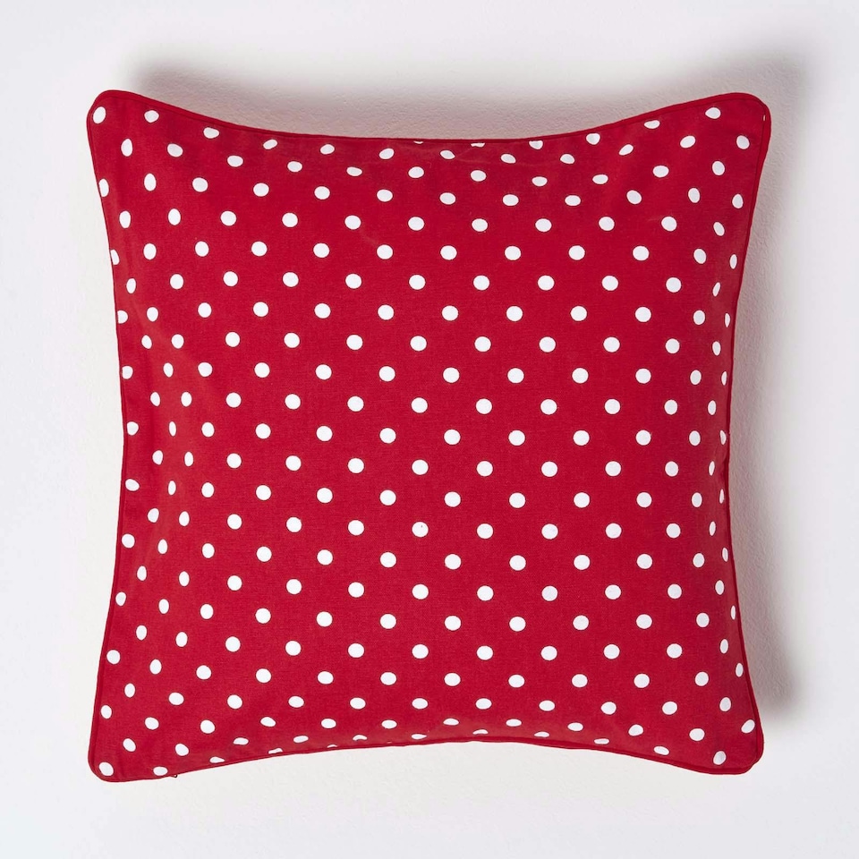 image 1 of Homescapes Cotton Red Polka Dots Cushion Cover - 45 x 45 cm | Red | Red | 45 x 45 cm