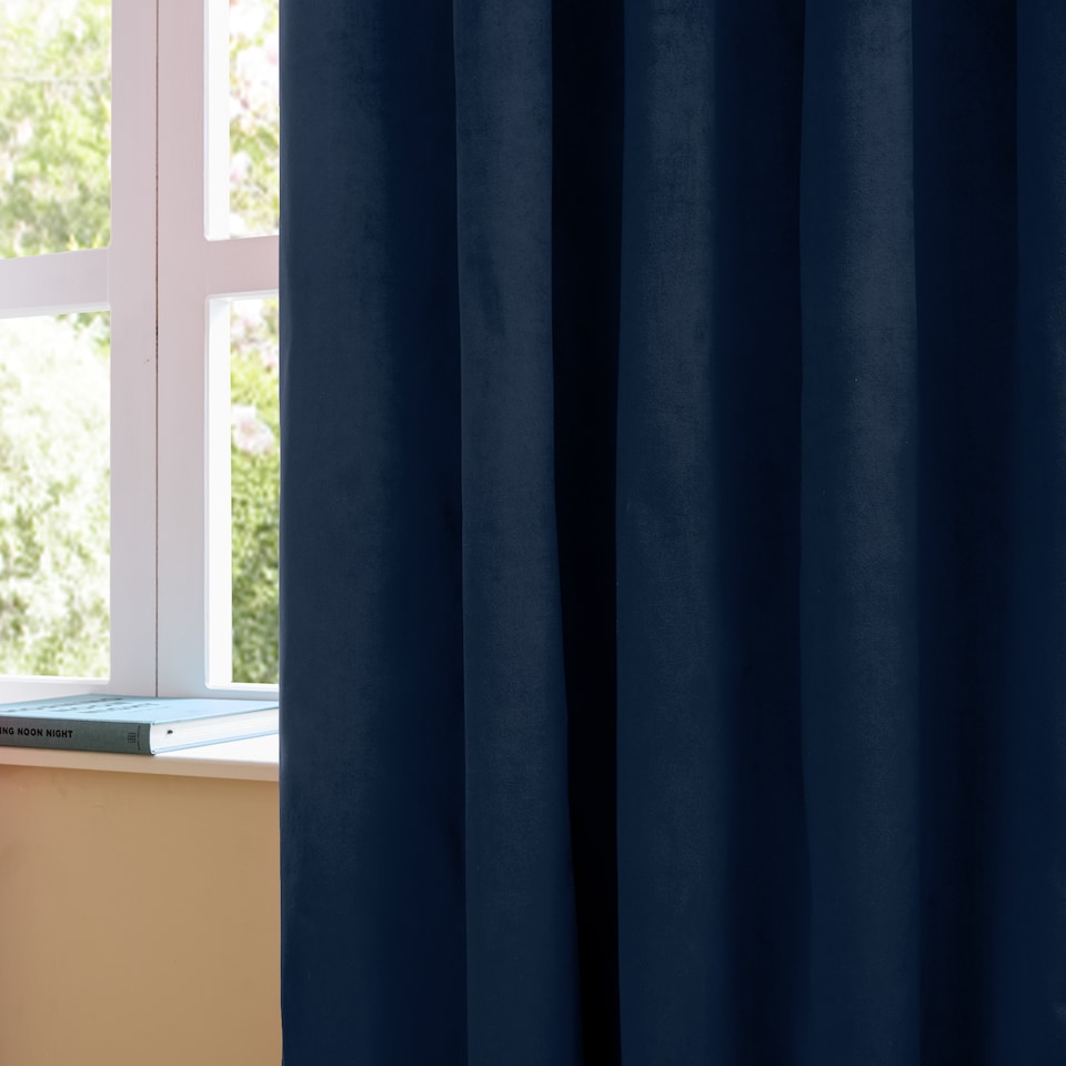 image 1 of furn. The Ultimate Velvet Blackout Pencil Pleat Curtain Pair, Royal, (W)229x (D)229cm | Blue | Royal | One Size