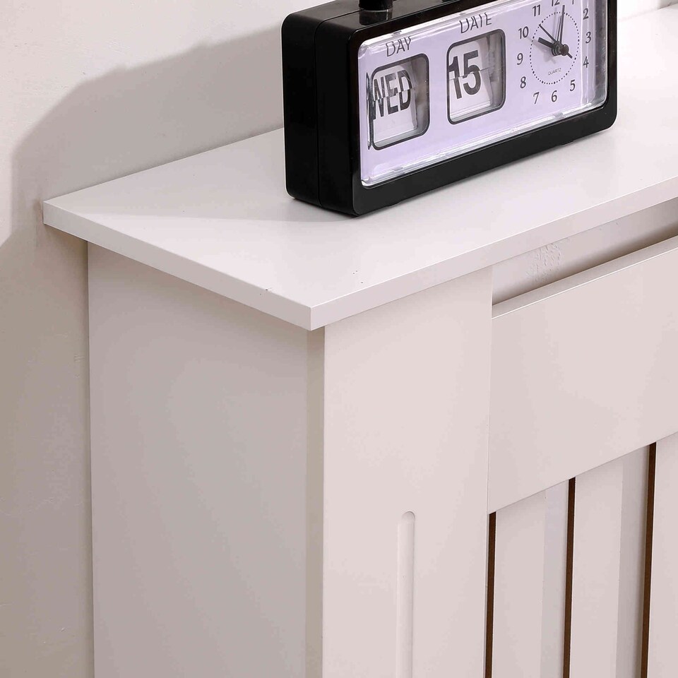 image 1 of Small White Wooden Slatted Grill Radiator Cover MDF Cabinet