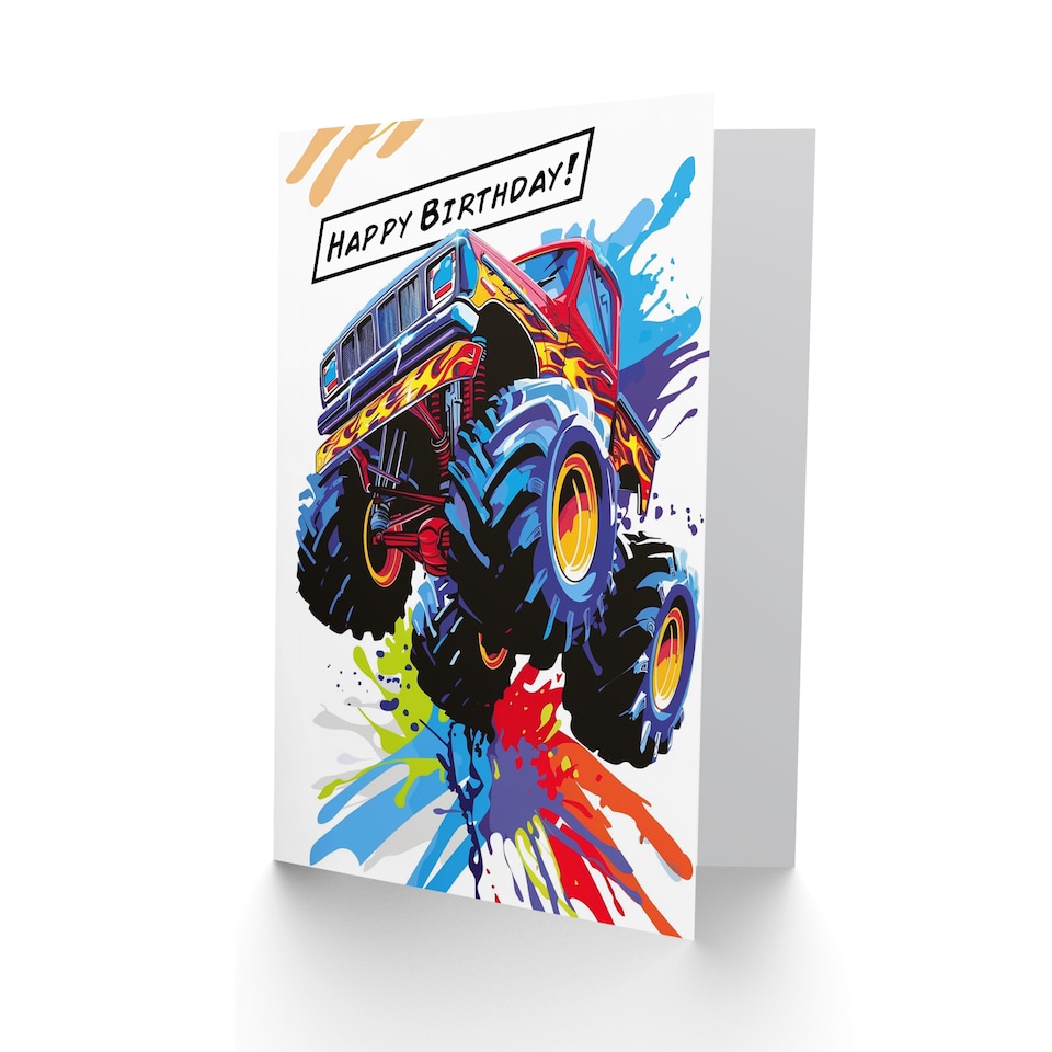 image 1 of Large Monster Truck With Flames Colourful Design Birthday Card