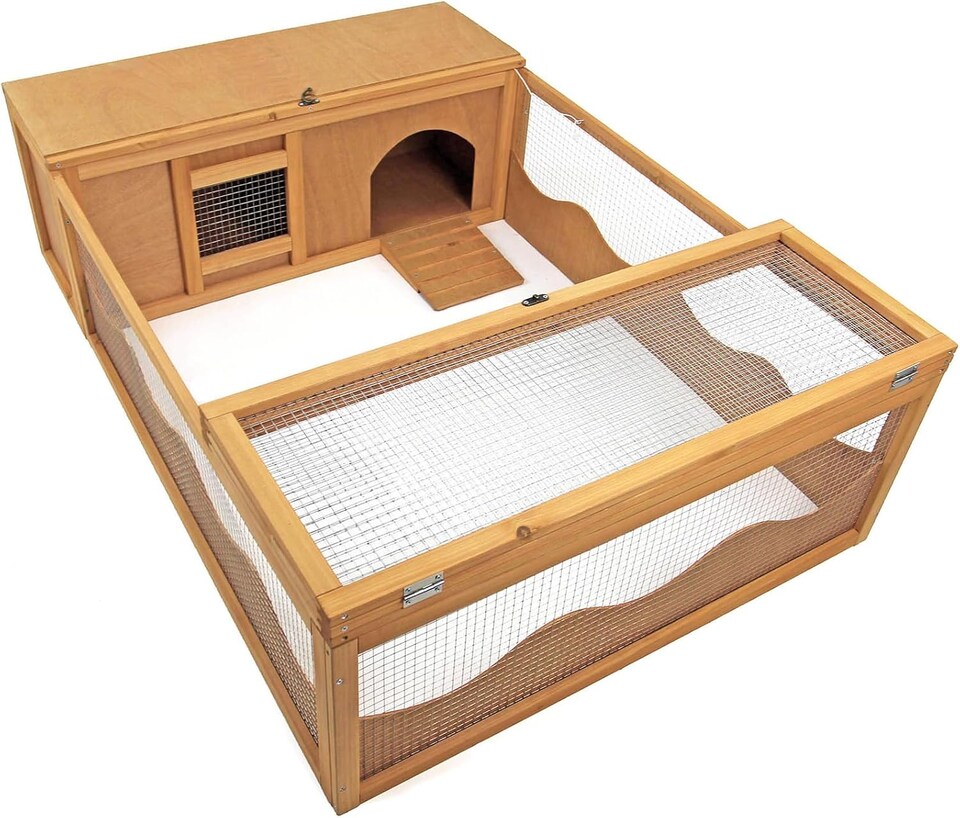 image 1 of Actiaspet Large Wooden Tortoise House & Run Small Animal Enclosure