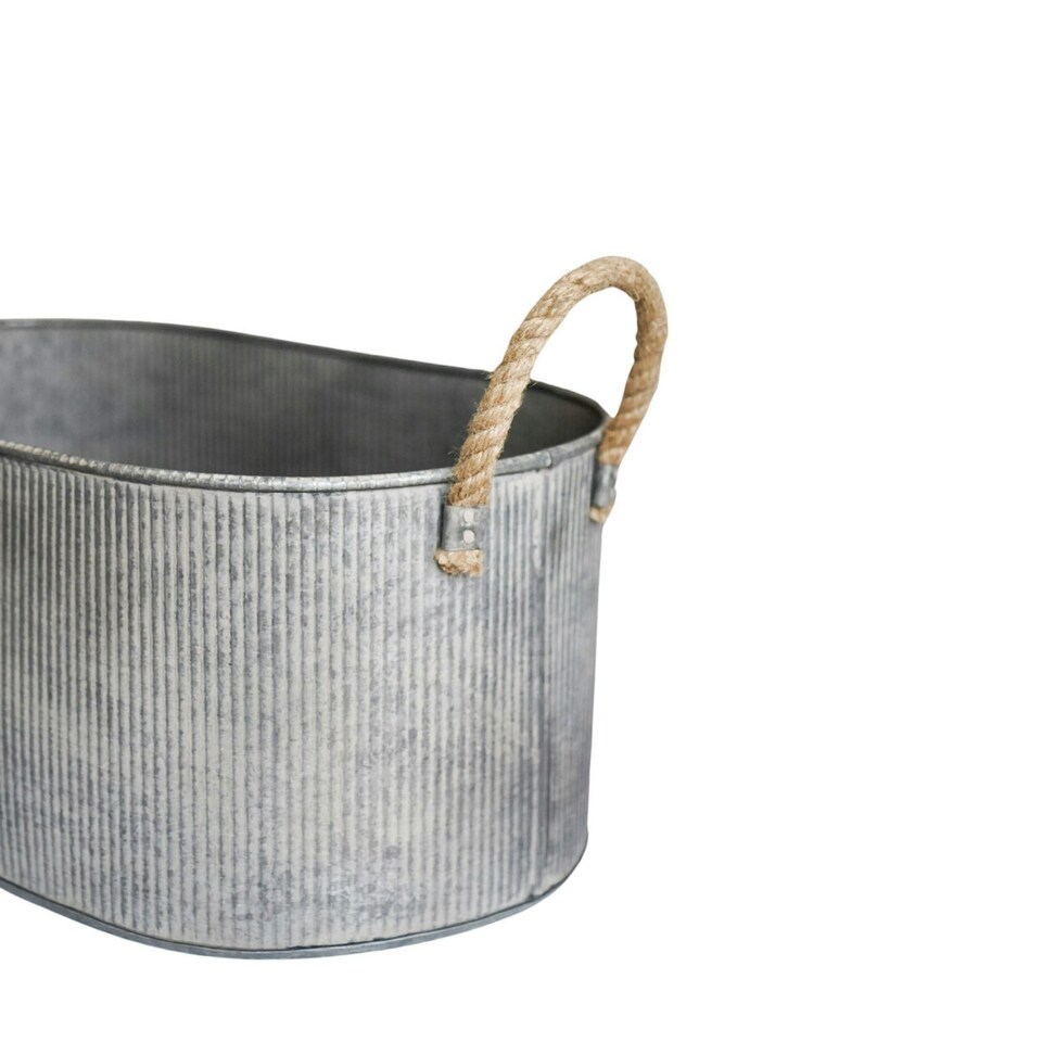 image 1 of Outdoor Galvanised Rope Handle Trough Set of Two