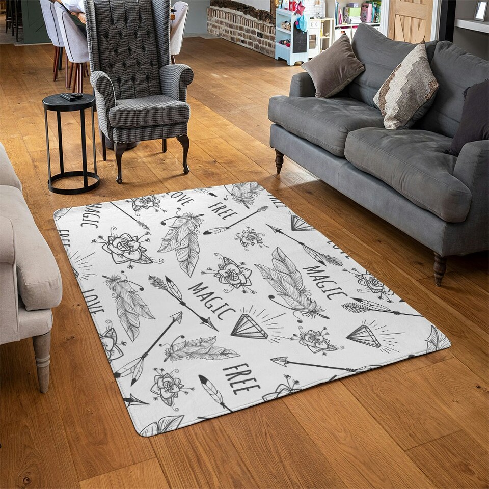 image 1 of Tribal Feathers arrows and diamonds (Rug) Black | Small: 60x110cm