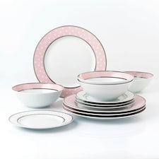 12pc Pink Star with Platinum Band Rim Dinner Set