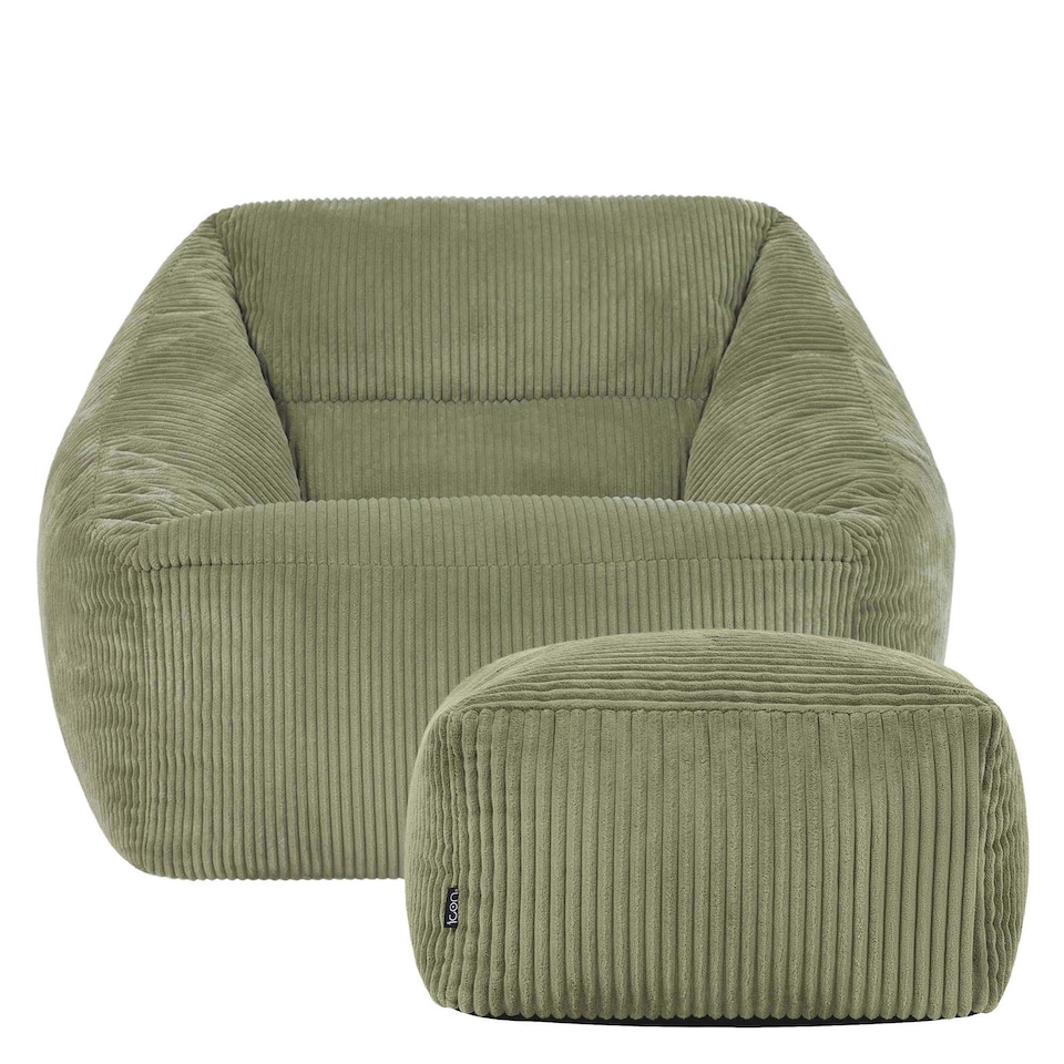 image 1 of Natalia Large Beanbag and Pouffe Set Corduroy Sage Green | Green | Green | XL | 2