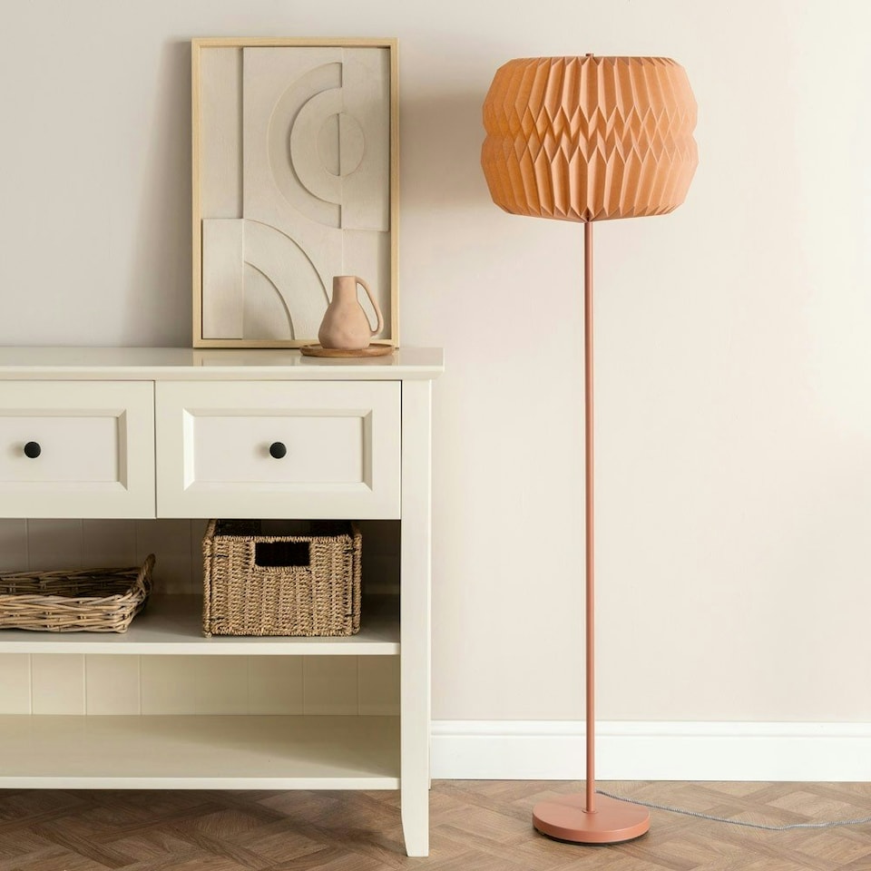 image 1 of ValueLights Bett Pink Floor Lamp with Pink Origami Drum Shade