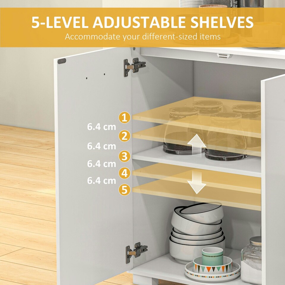 image 1 of HOMCOM Modern Sideboard Kitchen Storage Cabinet with 2 Drawers, White White