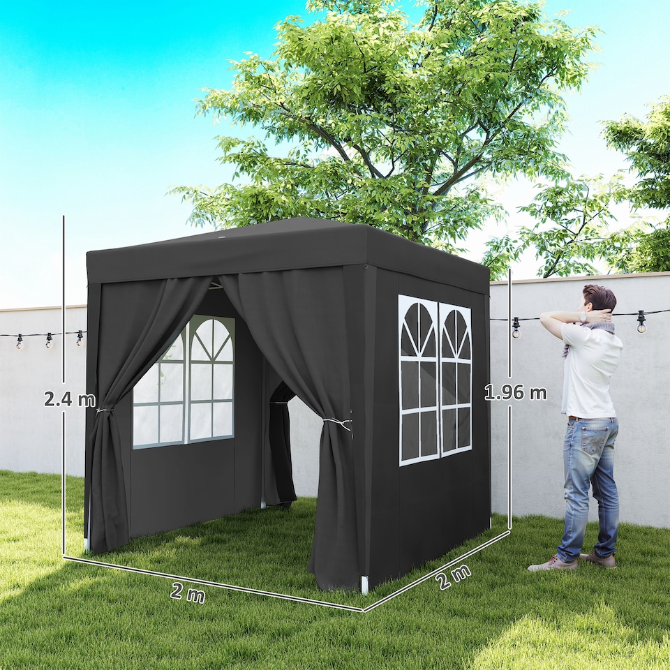 image 1 of Outsunny 2 x 2 m Garden Pop Up Gazebo, Wedding Party Tent Marquee, Water Resistant Awning Canopy with Sidewalls, Windows, Carry Bag, Black