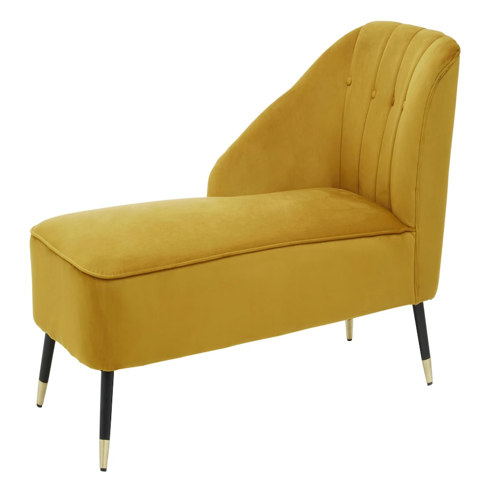 image 1 of Interiors by Premier Yellow Chaise Lounge Sofa, Upholstered Velvet Sofa for Lounge, Living Room, Right Arm Chaise Accent Lounge