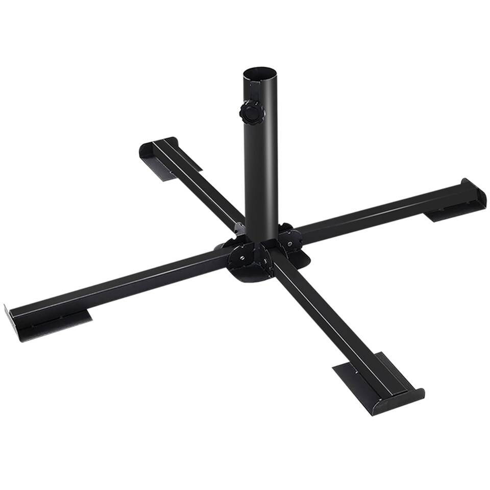 image 1 of Foldable Metal Stand Holder Cross Frame Heavy Duty Parasol Base Umbrella Garden