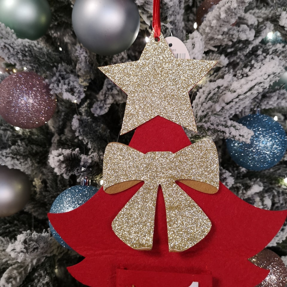 image 1 of 90cm Fabric Tree Shape Advent Calendar Christmas Decoration in Red