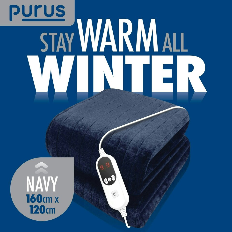 image 1 of Purus Electric Heated Fleece Blanket Throw 160x120cm - Blue Blue