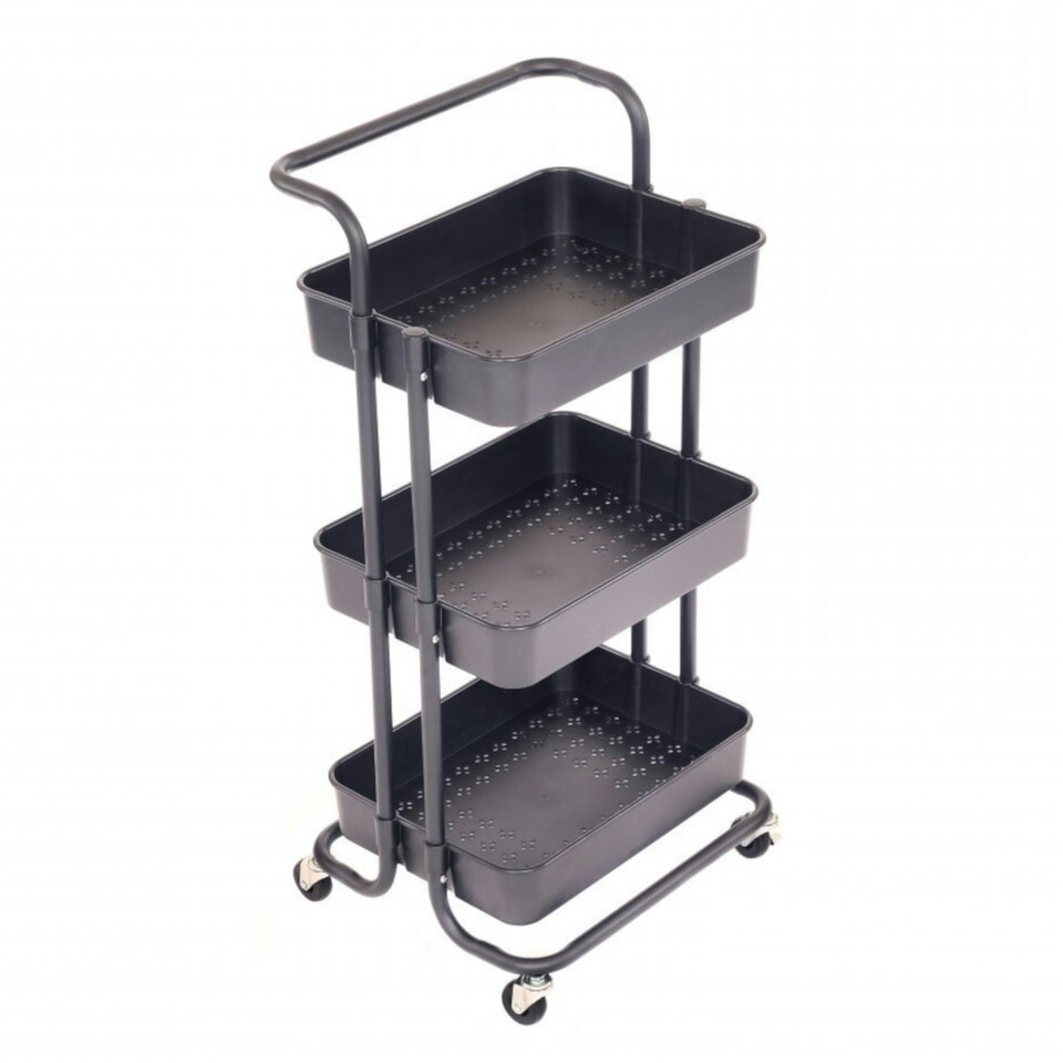 image 1 of Oypla 3 Tier Black Household Kitchen Bathroom Storage Trolley Cart Shelf Black
