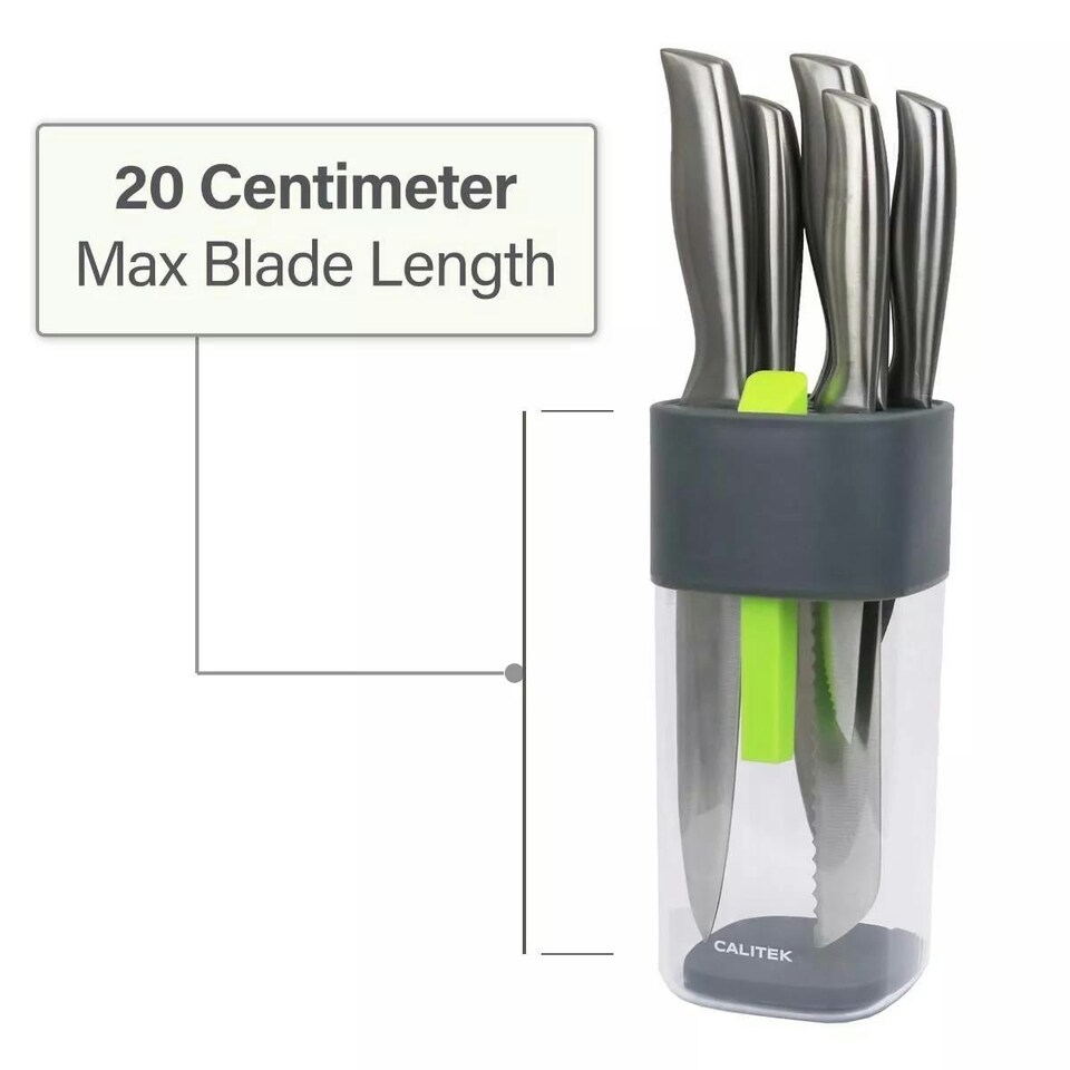 image 1 of CALITEK Knife Block Universal Kitchen Knife Holder Rack with Sharpener Grey