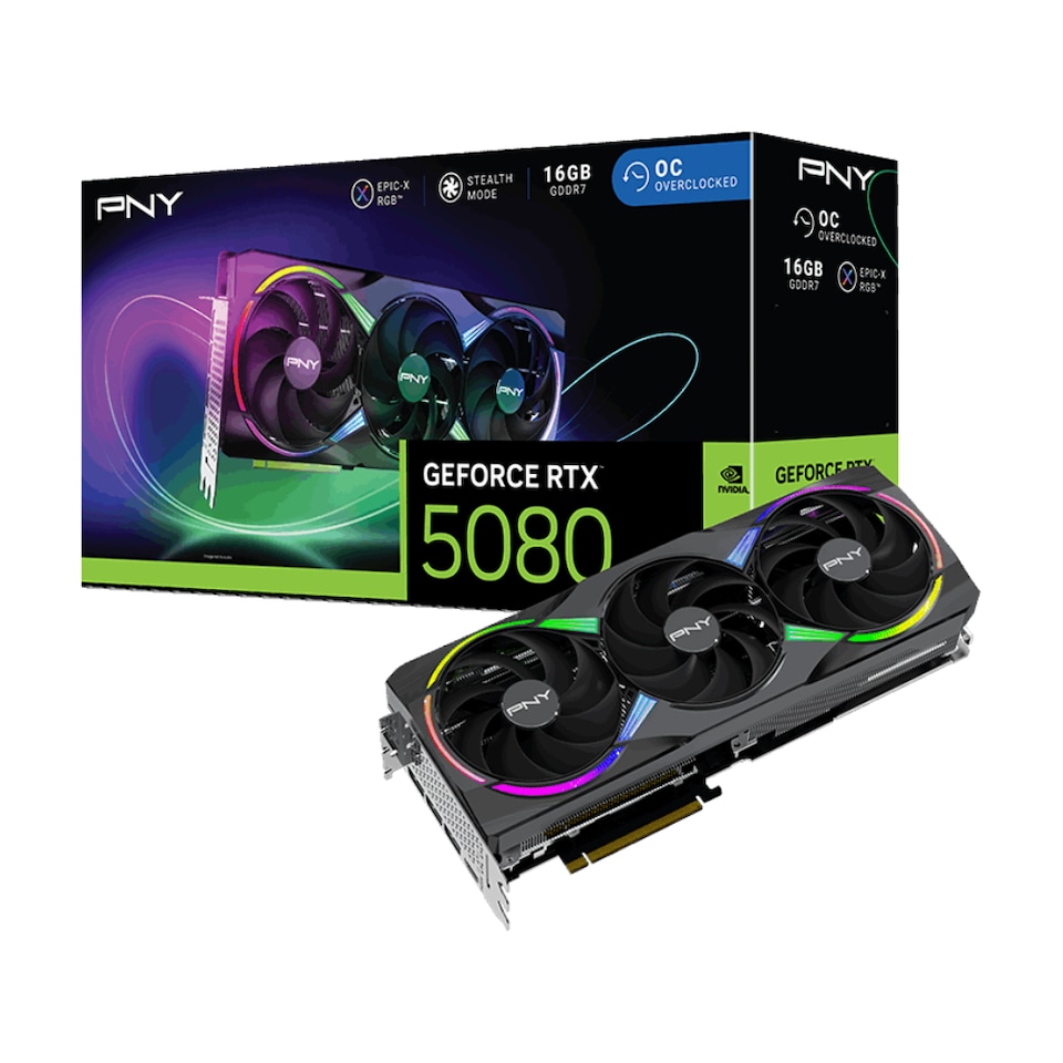 image 1 of PNY GeForce RTX 5080 ARGB EPIC-X RGB Triple Fan Graphics Card-VCG508016TFXXPB1-O