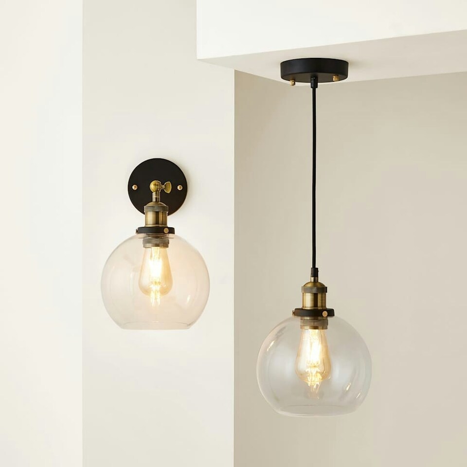image 1 of ValueLights Industrial Style Black And Gold Wall Light With Tinted Glass Shade