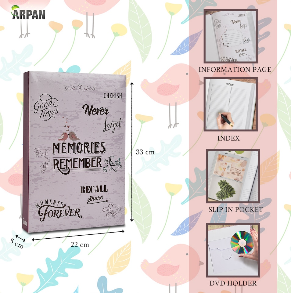 image 1 of ARPAN Slip In Memo Photo Album for 300 Photos 6x4" (10x15cm) – Picture Album with Clear Slip-In Pages for Family, Wedding & Travel Memories