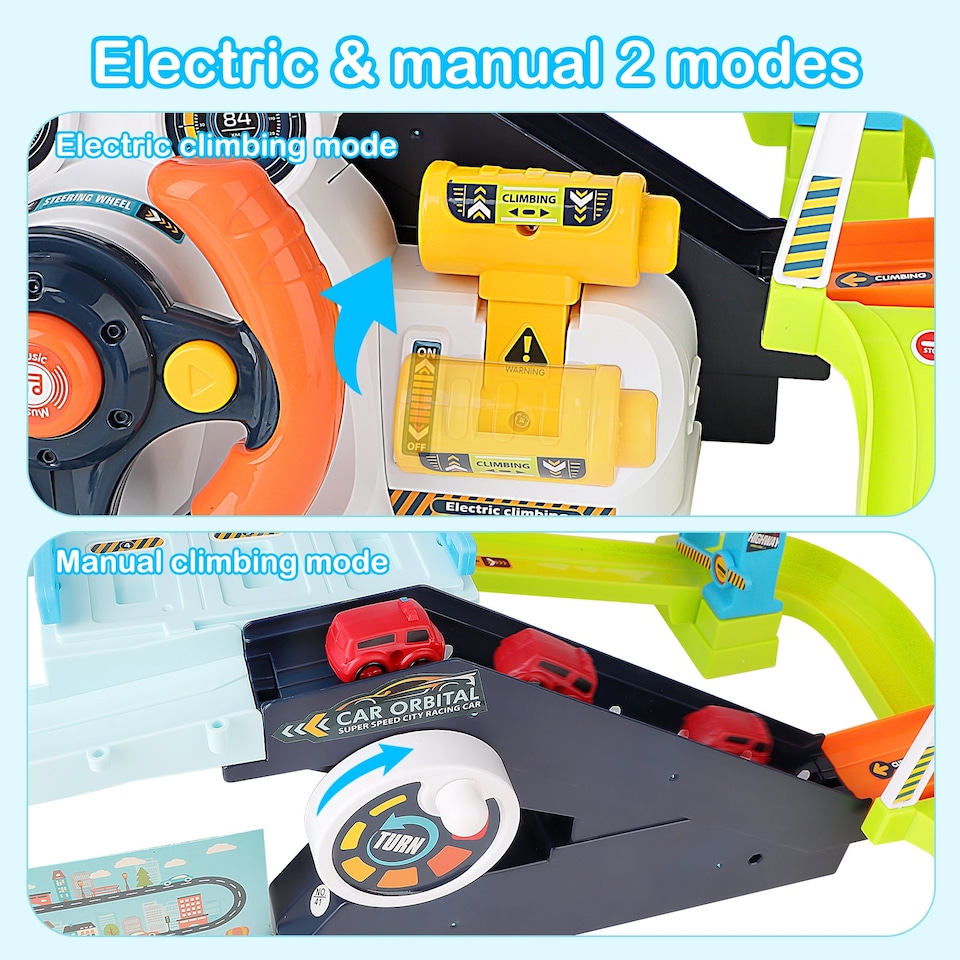 image 1 of Car Garage Tracks Simulation Steering Wheel Toy Set Vehicle Playset with Musical Puzzle Car Tracks