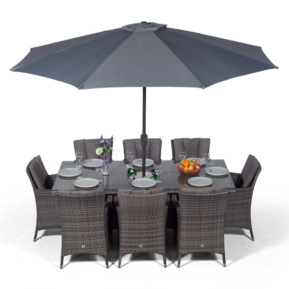 image 1 of Savannah Rectangle 8 Seat Rattan Dining Set Ice Bucket Drinks Cooler | Grey | Grey