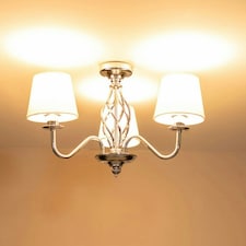 ValueLights Memphis Traditional Silver Chrome 3 Light Ceiling Light Chandelier with Fabric Lampshades - Bulbs Included