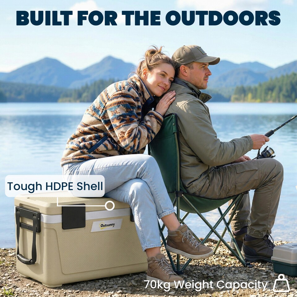 image 1 of Outsunny 42.6L Insulated Cool Box, Portable Ice Cooler with Handle | Brown | Khaki | 66.6 x 38.5 x 40 cm