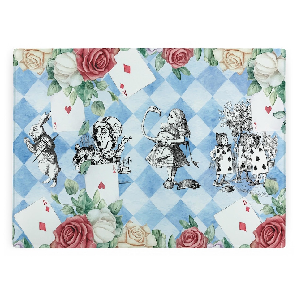 image 1 of Alice's Adventures in Wonderland Large Smooth Glass Worktop Protector - Kitchen Chopping Board
