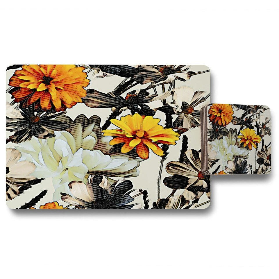 Orange Flower Print (Placemat & Coaster Set)