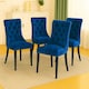image 4 of Blue Set of Four Studded Velvet Dining Chair with Ring Knocker Detail Blue