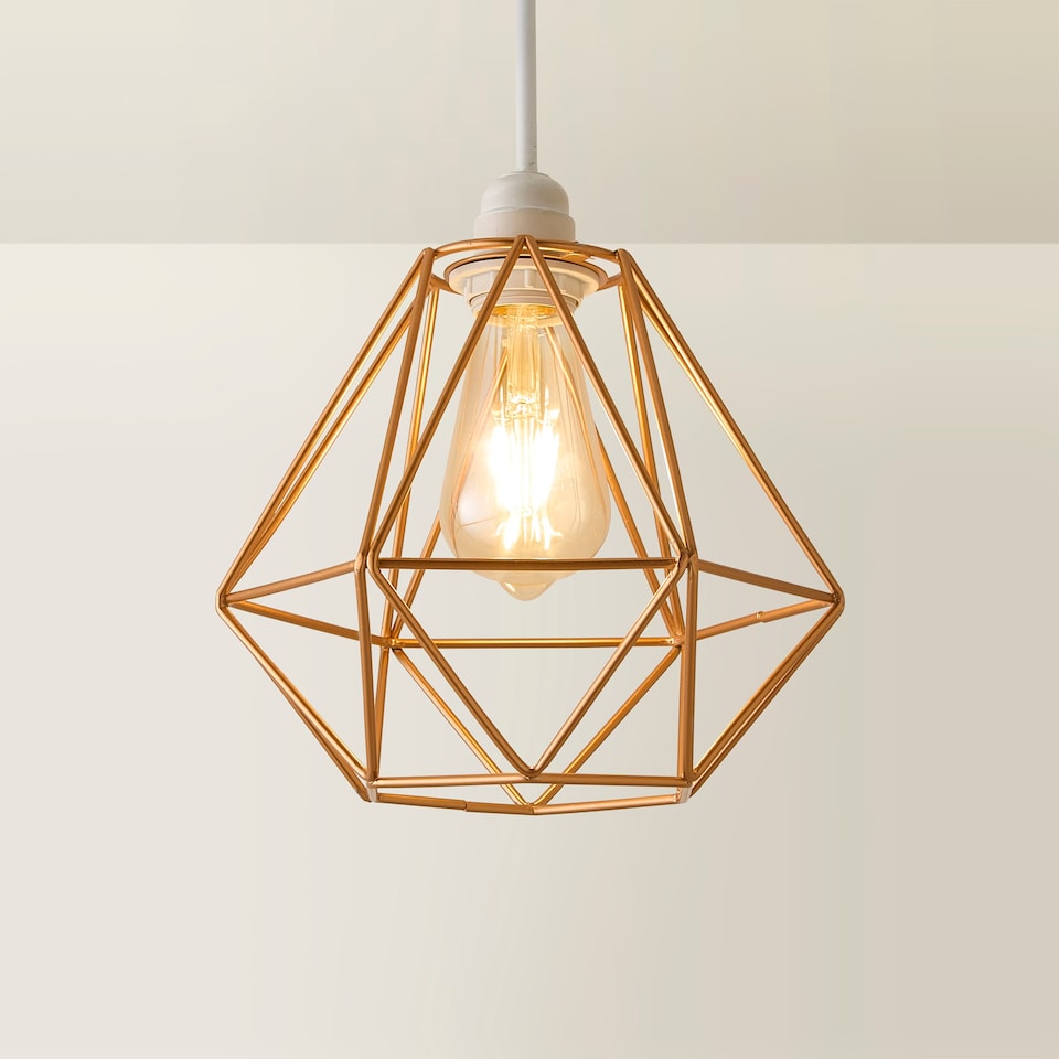 image 1 of ValueLights Modern Geometric Copper Metal Basket Cage Ceiling Pendant Light Shade