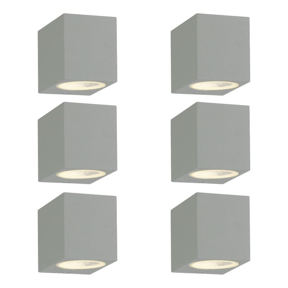 image 1 of Set of 6 Falmouth - Grey Downwards Outdoor IP44 Wall Light | Grey | Clear | 6